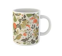 Awowee Taza de café con patrón naranja de frutas, jardín, pájaro, otoño, pera, granada, floral, taza de té de cerámica de 325 ml, el mejor regalo o recuerdo para familiares, amigos y compañeros de
