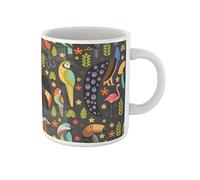 Awowee Taza de café con patrón plano de tucán, pavo real, pájaro del paraíso, flamenco tropical, taza de té de cerámica de 325 ml, el mejor regalo o recuerdo para familiares, amigos y compañeros de
