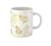 Awowee Taza de café con patrón tropical dorado con hojas de palma, flor geométrica dorada, taza de té de cerámica de 325 ml, el mejor regalo o recuerdo para familiares, amigos y compañeros de trabajo