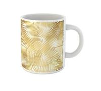 Awowee Taza de café con patrón verde de hoja de palma dorada abstracta tropical blanca playas de 325 ml, taza de té de cerámica, el mejor regalo o recuerdo para familiares, amigos y compañeros de