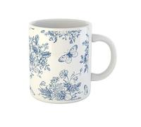 Awowee Taza de café con patrón vintage de ramo de flores azules sobre rosas de peonías, tazas de té de cerámica de 325 ml, el mejor regalo o recuerdo para familiares, amigos y compañeros de trabajo