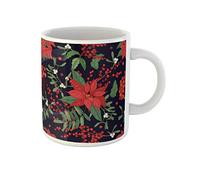 Awowee Taza de café con piezas elegantes de plantas de invierno, flor de pascua, muérdago, ramas de serbal, tazas de té de cerámica de 325 ml, el mejor regalo o recuerdo para familiares, amigos