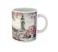 Awowee Taza de café con pintura al óleo de verano en Londres suave paisaje de la ciudad con flores, taza de té de cerámica de 325 ml, el mejor regalo o recuerdo para familiares, amigos y compañeros de