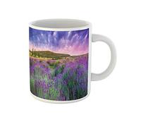 Awowee Taza de café con puesta de sol sobre el campo de lavanda de verano en Tihany Hungría. Esta taza de té de cerámica de 325 ml es el mejor regalo o recuerdo para familiares, amigos y compañeros de