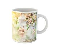 Awowee Taza de café con ramo para la novia de rosas amarillas y blancas, tazas de té de cerámica de 325 ml, el mejor regalo o recuerdo para familiares, amigos y compañeros de trabajo