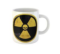 Awowee Taza de café con signo amarillo, símbolo de radiación, calavera, advertencia de radiología nuclear, círculo, taza de té de cerámica de 325 ml, recuerdo para familiares, amigos, compañeros de