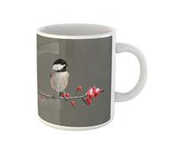 Awowee Taza de café con tapa negra de gallina posada en ramas de bayas rojas, tazas de té de cerámica de 325 ml, el mejor regalo o recuerdo para familiares, amigos y compañeros de trabajo
