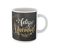 Awowee Taza de café con texto en español para Feliz Navidad, caligráfica dorada, taza de té de cerámica de 325 ml, el mejor regalo o recuerdo para familiares, amigos y compañeros de trabajo