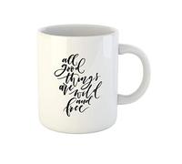 Awowee Taza de café con texto en inglés "All Good Things Are Wild and Free Ink Modern" de 325 ml, taza de té de cerámica, el mejor regalo o recuerdo para familiares, amigos y compañeros de trabajo