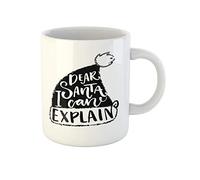 Awowee Taza de café con texto en inglés "Dear Santa I Can Explain Funny Christmas Stencil Black 325 ml Taza de té de cerámica, el mejor regalo o recuerdo para familiares, amigos, compañeros de trabajo