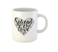 Awowee Taza de café con texto en inglés "Spread the Love", frase conceptual caligráfica inspiradora, pizarra inspiradora, tazas de té de cerámica de 325 ml, el mejor regalo o recuerdo para familiares