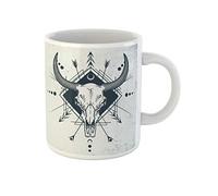 Awowee Taza de café de calavera de toro en técnica de grabado de formas geométricas sagradas, tazas de té de cerámica de 325 ml, el mejor regalo o recuerdo para familiares, amigos y compañeros de
