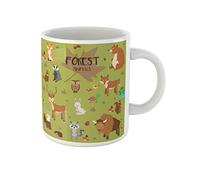 Awowee Taza de café de cerámica con diseño de animales del bosque, zorro, oso, ardilla, ciervo, conejo, tortuga, lobo, 325 ml, el mejor regalo o recuerdo para familiares, amigos y compañeros de