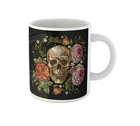 Awowee Taza de café de cerámica con diseño de calavera y rosas rojas del Día de Muertos, 325 ml, el mejor regalo o recuerdo para familiares, amigos y compañeros de trabajo