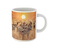 Awowee Taza de café de cerámica con diseño de cebra al atardecer en el Parque Nacional Serengeti, África, 325 ml, el mejor regalo o recuerdo para familiares, amigos y compañeros de trabajo