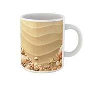 Awowee Taza de café de cerámica con diseño de conchas marinas de verano, arena como vacaciones en la playa, 325 ml, el mejor regalo o recuerdo para familiares, amigos y compañeros de trabajo