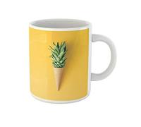 Awowee Taza de café de cerámica con diseño de cono de helado, hojas de piña en fruta amarilla brillante, taza de té de 325 ml, el mejor regalo o recuerdo para familiares, amigos y compañeros de
