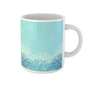 Awowee Taza de café de cerámica con diseño de corales de océano azul con borde de arrecife del Caribe, taza de té de cerámica de 325 ml, el mejor regalo o recuerdo para familiares, amigos y compañeros