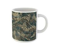 Awowee Taza de café de cerámica con diseño de dragones y olas asiáticas de Japón, mar de China de 325 ml, el mejor regalo o recuerdo para familiares, amigos y compañeros de trabajo
