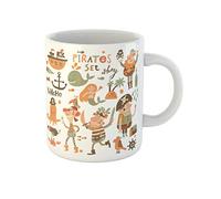 Awowee Taza de café de cerámica con diseño de pirata en caricatura, piratas, barco, ballena, cangrejo, taza de té de cerámica de 325 ml, el mejor regalo o recuerdo para familiares, amigos y compañeros
