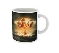 Awowee Taza de café de cerámica con explosión de bomba nuclear sobre la ciudad, apocalipsis atómico, 325 ml, el mejor regalo o recuerdo para familiares, amigos y compañeros de trabajo