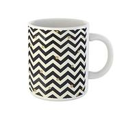 Awowee Taza de café de cerámica con patrón de líneas en zigzag negro y puntos dorados, 325 ml, el mejor regalo o recuerdo para familiares, amigos, compañeros de trabajo