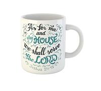 Awowee Taza de café de cerámica con texto en inglés "As for Me and My House We Shall Serve" de 325 ml, el mejor regalo o recuerdo para familiares, amigos y compañeros de trabajo