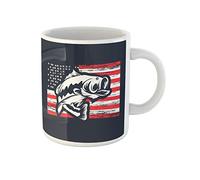 Awowee Taza de café de cerámica de 325 ml con diseño de pez azul con la bandera de Estados Unidos, el mejor regalo o recuerdo para familiares, amigos y compañeros de trabajo