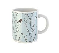 Awowee Taza de café de cerámica de 325 ml con diseño de rama azul con hermoso pájaro en ramas de Sakura, taza de té, el mejor regalo o recuerdo para familiares, amigos y compañeros de trabajo