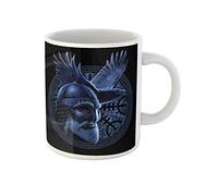 Awowee Taza de café de cerámica de 325 ml, diseño de cuervo en el anillo, diseño de Dios nórdico Odín, el mejor regalo o recuerdo para familiares, amigos y compañeros de trabajo