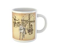 Awowee Taza de café de cerámica de 325 ml, diseño de Don Quijote Quijote a mano alzada, diseño de caballero, el mejor regalo o recuerdo para familiares, amigos y compañeros de trabajo