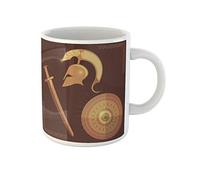 Awowee Taza de café de cerámica de 325 ml, diseño de guerrero de la Antigüedad Grecia Antigüedad, armadura del ejército de Atenas, el mejor regalo o recuerdo para familiares, amigos, compañeros de