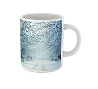 Awowee Taza de café de cerámica de 325 ml, diseño de paisaje de nieve, invierno, árbol, Navidad, día del bosque, congelado, taza de té, el mejor regalo o recuerdo para familiares, amigos y compañeros
