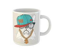 Awowee Taza de café de cerámica de 325 ml, diseño de retrato de perro con sombrero de hip hop, el mejor regalo o recuerdo para familiares, amigos y compañeros de trabajo