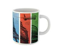 Awowee Taza de café de cerámica de 325 ml, diseño de Torre de viaje Eiffel París, Londres, Roma, Italia, pasaporte, Francia, el mejor regalo o recuerdo para familiares, amigos, compañeros de trabajo