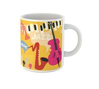 Awowee Taza de café de cerámica de 325 ml para festivales de música de jazz, saxofón, piano, violonchelo y trompeta, tazas de té de cerámica, el mejor regalo o recuerdo para familiares, amigos