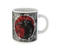 Awowee Taza de café de cerámica envejecida de 325 ml, diseño de cuervo con texto en inglés "Aged Mystical Three Eyed Raven", taza de té, el mejor regalo o recuerdo para familiares, amigos y compañeros