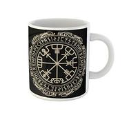 Awowee Taza de café de cerámica vikinga con brújula rúnica Vegvisir in the Circle de 325 ml, el mejor regalo o recuerdo para familiares, amigos y compañeros de trabajo