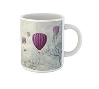 Awowee Taza de café de fantasía artística de globos de aire caliente rosa en la taza de té de cerámica de 325 ml, el mejor regalo o recuerdo para familiares, amigos y compañeros de trabajo