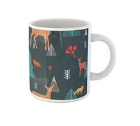 Awowee Taza de café de Navidad, animales y árboles del bosque en formas abstractas transparentes, tazas de té de cerámica de 325 ml, el mejor regalo o recuerdo para familiares, amigos, compañeros de