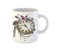 Awowee Taza de café de vapor punk acuarela flores silvestres llaves plumas de pájaro joyería rosa taza de té de cerámica de 325 ml, el mejor regalo o recuerdo para familiares, amigos y compañeros de