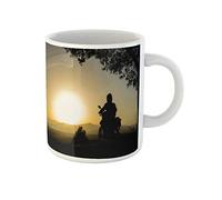 Awowee Taza de café de viaje aventurera motocicleta amanecer motocross aventura aire ambicioso mochila taza de té de cerámica de 325 ml, el mejor regalo o recuerdo para familiares, amigos y compañeros