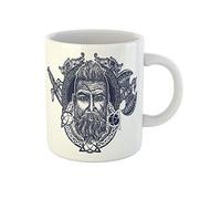 Awowee Taza de café del ejército vikingo tatuaje símbolo de fuerza coraje mitología escandinava 325 ml tazas de té de cerámica mejor regalo o recuerdo para familiares, amigos compañeros de trabajo