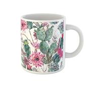 Awowee Taza de café exótica natural vintage acuarela en cactus bohemio flores suculentas de 325 ml, taza de té de cerámica, el mejor regalo o recuerdo para familiares, amigos y compañeros de trabajo