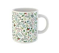Awowee Taza de café festiva con diseño navideño de ramas de abeto azul y verde, muérdago, taza de té de cerámica de 325 ml, el mejor regalo o recuerdo para familiares, amigos, compañeros de trabajo