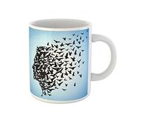 Awowee Taza de café Freedom Flying Birds to Human Head Brain Flock Face 325 ml, taza de té de cerámica, el mejor regalo o recuerdo para familiares, amigos y compañeros de trabajo