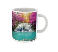 Awowee Taza de café Green Creek Amazing Waterfall in Wonderful Autumn Forest Scenery de 325 ml, taza de té de cerámica, el mejor regalo o recuerdo para familiares, amigos y compañeros de trabajo
