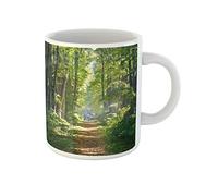 Awowee Taza de café Green Trail Road in Beautiful Forest the Morning Mystery, taza de té de cerámica de 325 ml, el mejor regalo o recuerdo para familiares, amigos y compañeros de trabajo