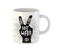 Awowee Taza de café hecha a mano con signo de paz envejecido, silueta de Make Love Not War, taza de té de cerámica de 325 ml, el mejor regalo o recuerdo para familiares, amigos y compañeros de trabajo
