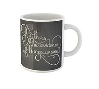 Awowee Taza de café inspiradora con texto en inglés "Faith Is the Evidence of Things", taza de té de cerámica de 325 ml, el mejor regalo o recuerdo para familiares, amigos y compañeros de trabajo